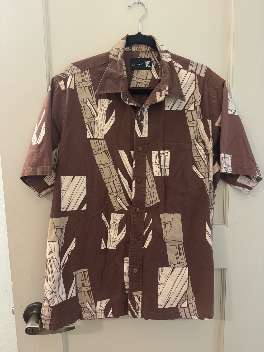 Sig Zane Short-Sleeve Button-Up Shirt - Brown Bamboo Print Large